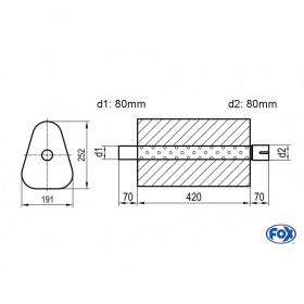 Silencieux universel type 725 en inox / 191x252mm / d1 Ø80mm/ d2 Ø80mm/ longueur 420mm