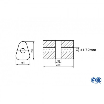 Silencieux universel type 725 en inox / 191x252mm / d1 Ø70mm/ longueur 420mm