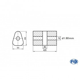Silencieux universel type 725 en inox / 191x252mm / d1 Ø80mm/ longueur 420mm