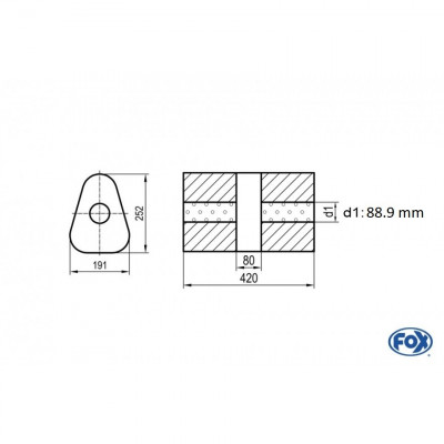 Silencieux universel type 725 en inox / 191x252mm / d1 Ø88.9mm/ longueur 420mm