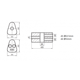 Silencieux universel type 725 en inox / 191x252mm / d1 Ø63.5mm/ d2 Ø55mm/ longueur 420mm