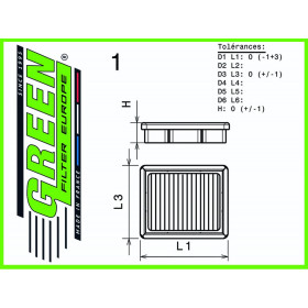 Filtre à air sport GREEN FILTER pour CITROEN C4 AIRCROSS 1,6L i (A partir du chassis Orga n° 13115) 115cv / 85kW