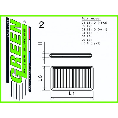 Filtre à air sport GREEN FILTER pour DAEWOO LANOS 1,4L i 75cv / 55kW