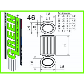 Filtre à air sport GREEN FILTER pour DODGE VIPER SRT-10 8,3L i V10 (Attention 2 filtres nécessaires) 506cv / 372kW