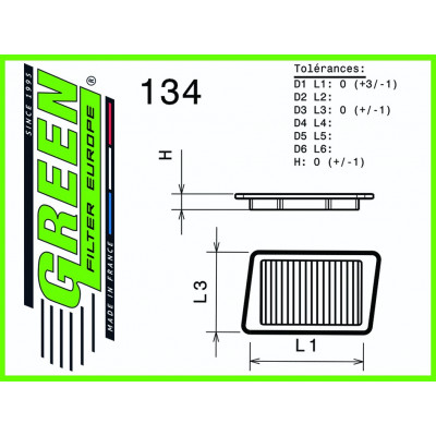 Filtre à air sport GREEN FILTER pour JEEP WRANGLER II (TJ) 2,4L i 143cv / 105kW