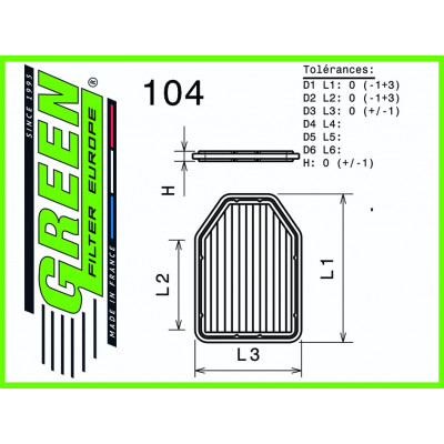 Filtre à air sport GREEN FILTER pour JEEP WRANGLER III (JK) 3,6L V6 PENTASTAR 284cv / 209kW