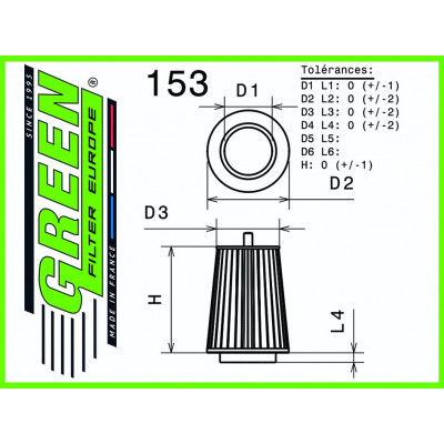 Filtre à air sport GREEN FILTER pour MINI MINI ONE/CAB/CLUBMAN/COUNTRUMAN II (R55/R56/R60) 1,6L D 90cv / 66kW