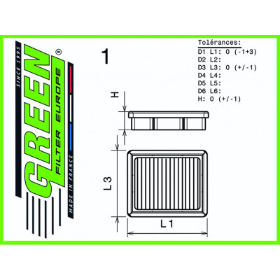 Filtre à air sport GREEN FILTER pour NISSAN KUBISTAR 1,2L i 16V 75cv / 55kW
