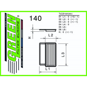 Filtre à air sport GREEN FILTER pour FIAT DOBLO/DOBLO CARGO (119/223) 1,3L JTD M-JET 16V  85cv / 63kW