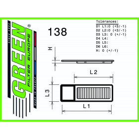 Filtre à air sport GREEN FILTER pour FIAT PANDA III 1,3L D M-JET (EURO 5) 80cv / 59kW