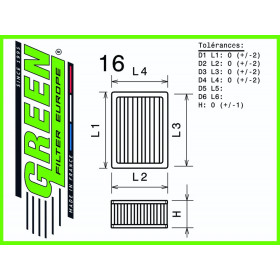 Filtre à air sport GREEN FILTER pour HONDA CONCERTO 1,4L GL 16V 90cv / 66kW