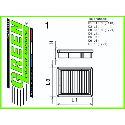 Filtre à air sport GREEN FILTER pour HYUNDAI ELANTRA (XD2) 1,6L 105cv / 77kW