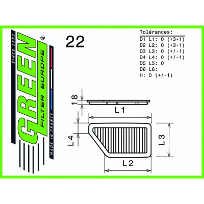 Filtre à air sport GREEN FILTER pour KIA CEE'D II (FD) 1,4L CRDI 90cv / 66kW