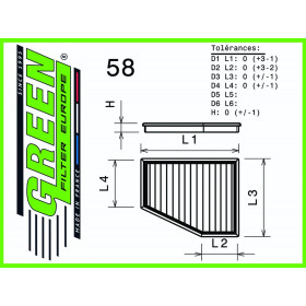 Filtre à air sport GREEN FILTER pour MERCEDES GLE (W167) 300 D 4-MATIC 245cv / 180kW