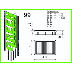 Filtre à air sport GREEN FILTER pour MITSUBISHI ASX (GA1W) 1,6L LPG 117cv / 86kW