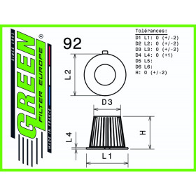 Filtre à air sport GREEN FILTER pour MITSUBISHI GALANT IV (E32A) 1,8L 90cv / 66kW