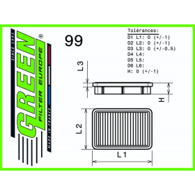 Filtre à air sport GREEN FILTER pour MITSUBISHI OUTLANDER I 2,0L i 16V TURBO 202cv / 149kW