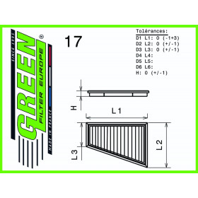 Filtre à air sport GREEN FILTER pour NISSAN NV 250 1,5L DCI 80cv / 59kW