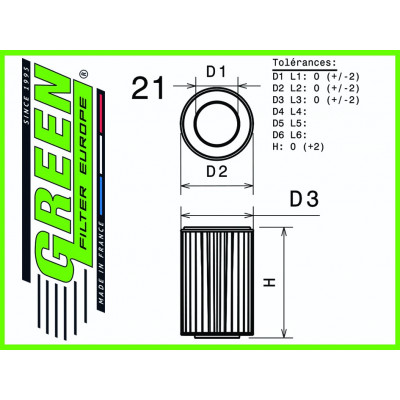 Filtre à air sport GREEN FILTER pour OPEL MONTEREY 3,1L TD 109cv / 80kW