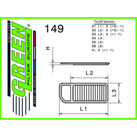 Filtre à air sport GREEN FILTER pour PEUGEOT BIPPER 1,3L HDI (EURO 6) 75cv / 55kW