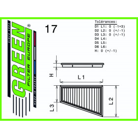 Filtre à air sport GREEN FILTER pour RENAULT MEGANE III 1,5L DCI 95cv / 70kW