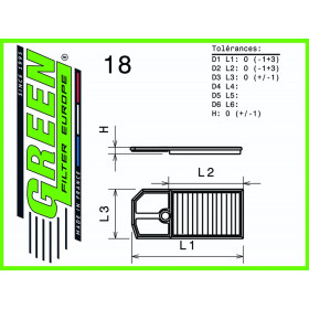 Filtre à air sport GREEN FILTER pour SEAT IBIZA V (6J) 1,4L i 16V 86cv / 63kW
