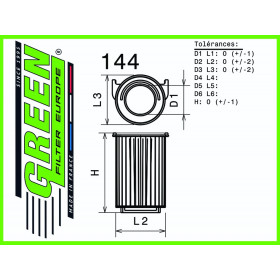 Filtre à air sport GREEN FILTER pour SEAT LEON II 1,2L TSI 105cv / 77kW