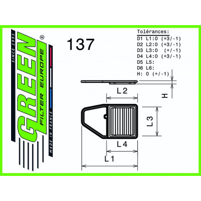 Filtre à air sport GREEN FILTER pour SKODA CITIGO (NF1) 1,0L CNG GREEN TEC 68cv / 50kW