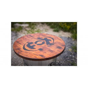 Accessoire pour tonneau en inox - Plateau en bois Ø550mm avec logo FOX